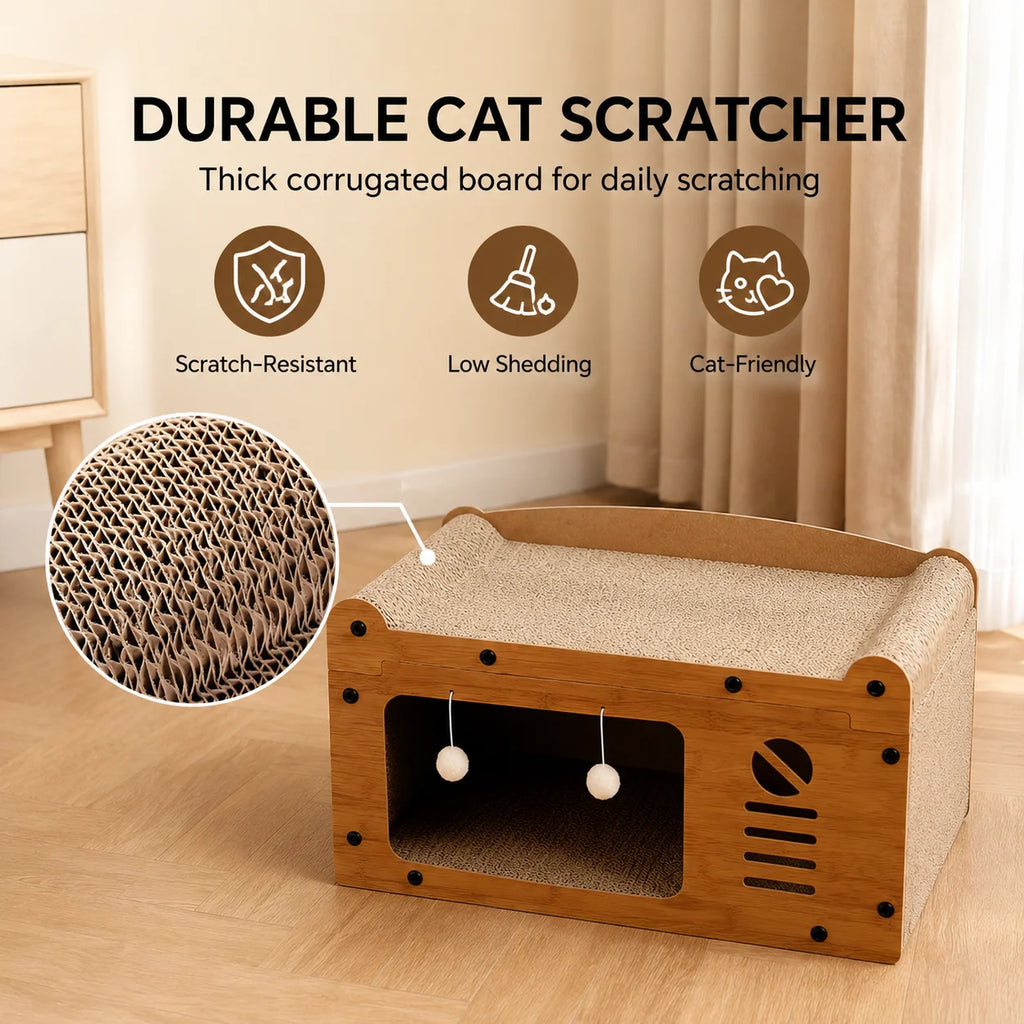 Cat Scratcher 56cm Wooden Cat House
