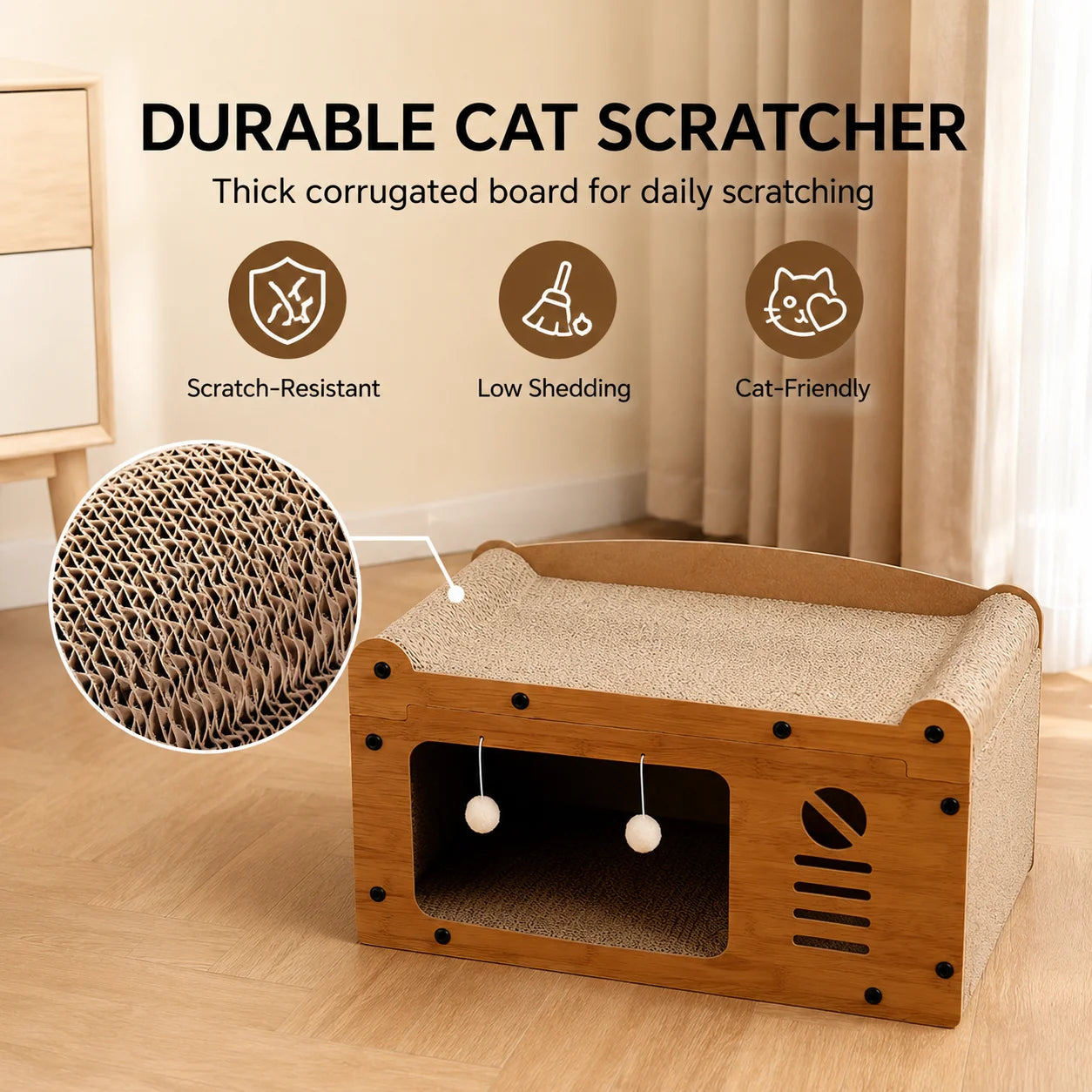 Cat Scratcher 56cm Wooden Cat House
