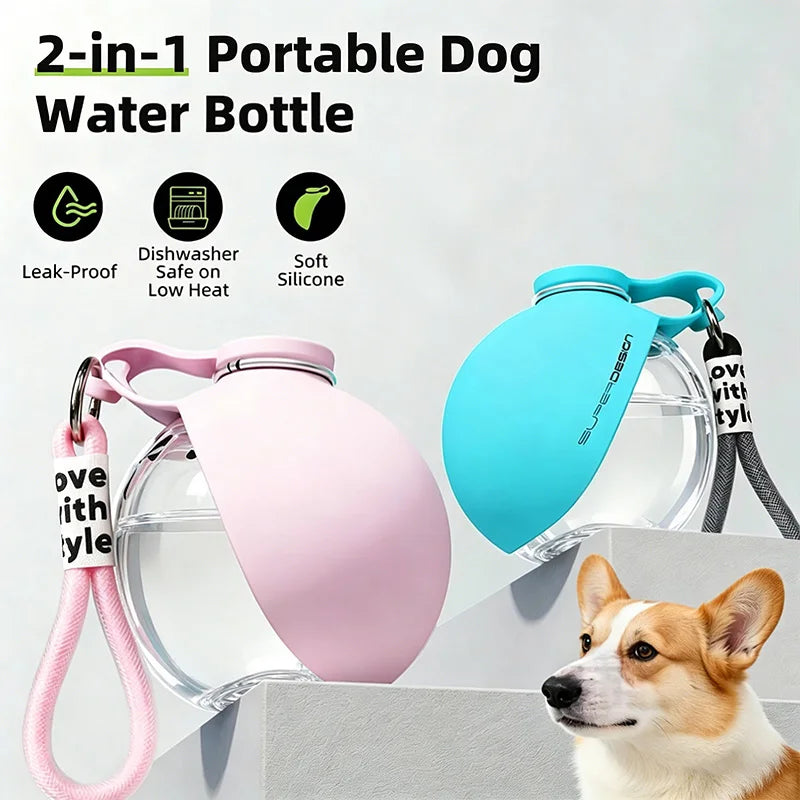 2-in-1 Portable Dog Water Bottle Lanyard Hook