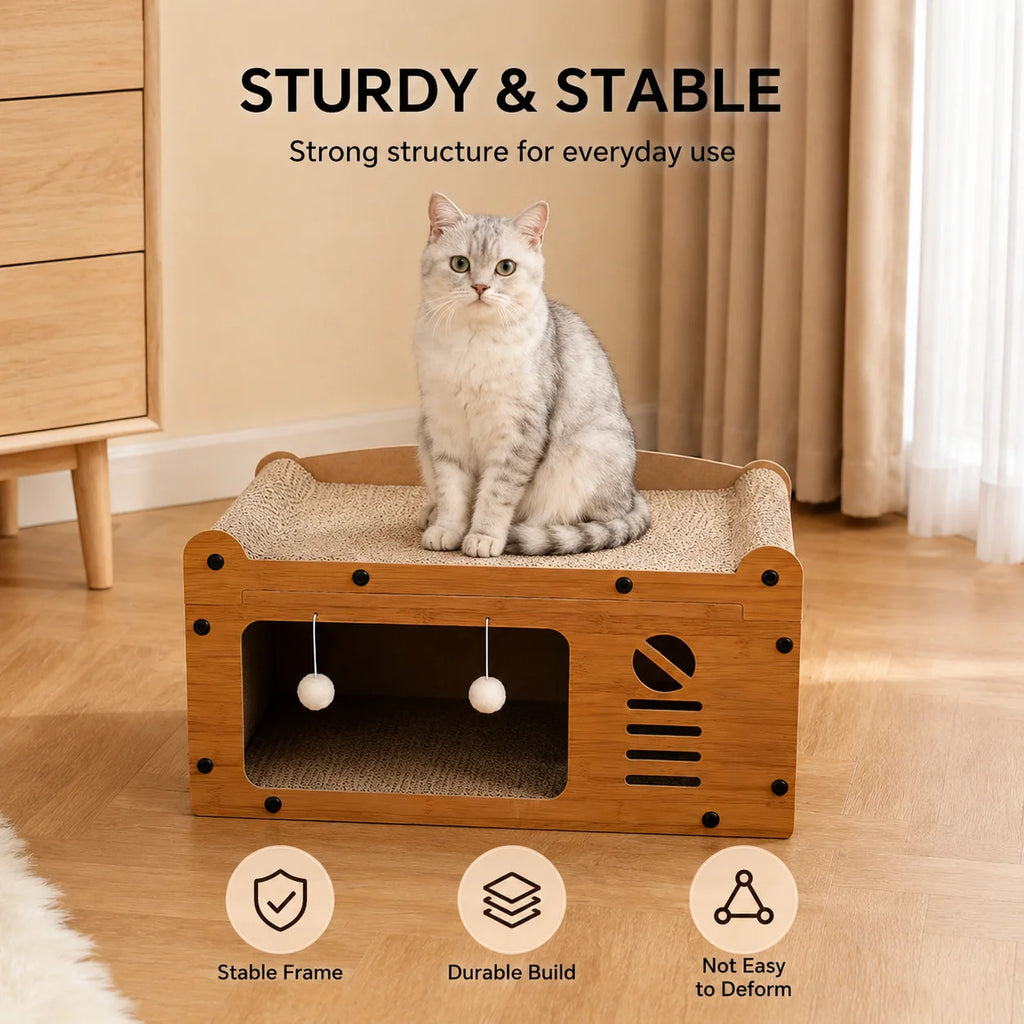 Cat Scratcher 56cm Wooden Cat House