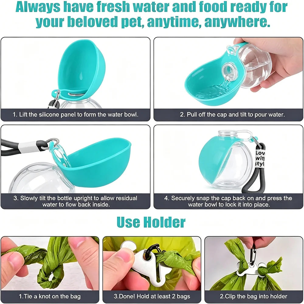 2-in-1 Portable Dog Water Bottle Lanyard Hook