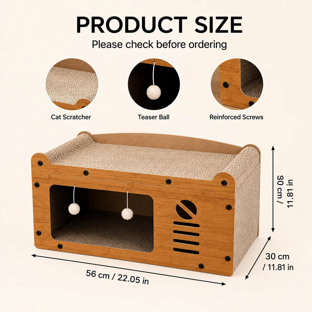 Cat Scratcher 56cm Wooden Cat House
