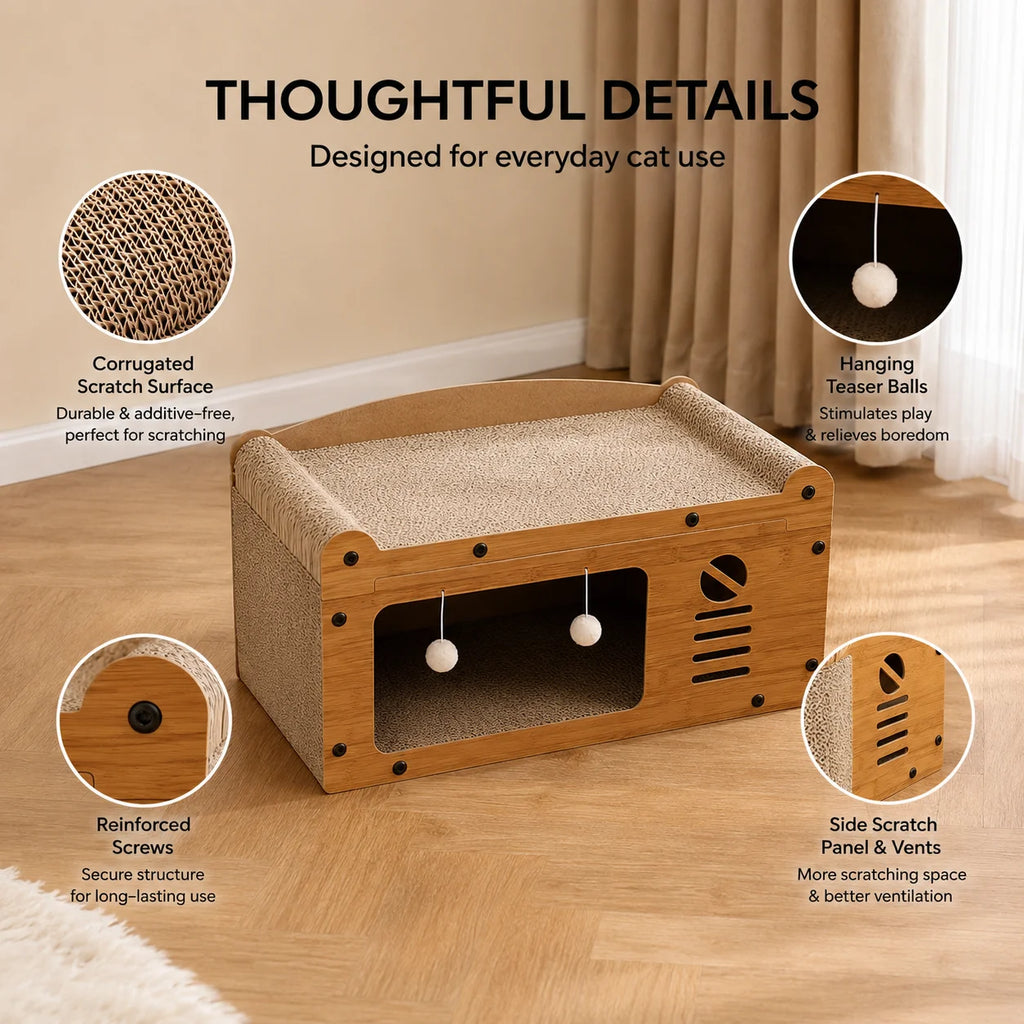 Cat Scratcher 56cm Wooden Cat House
