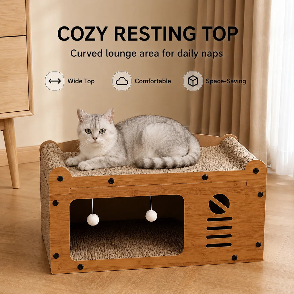 Cat Scratcher 56cm Wooden Cat House