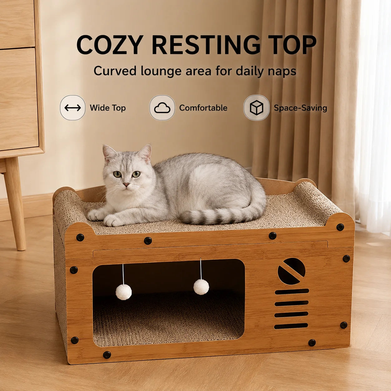 Cat Scratcher 56cm Wooden Cat House